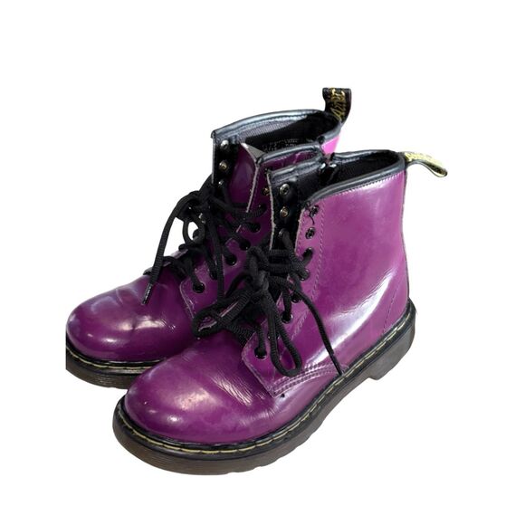Dr. Martens JUNIOR 1460 Purple & Black Patent Leather Lace Up Boots size 2 - Picture 4 of 12